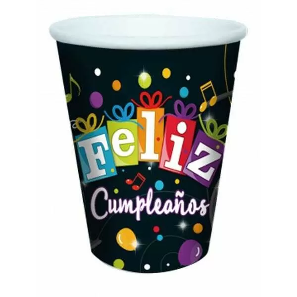 VASO POLIPAPEL NEGRO FELIZ C. 8 OZ X 20U