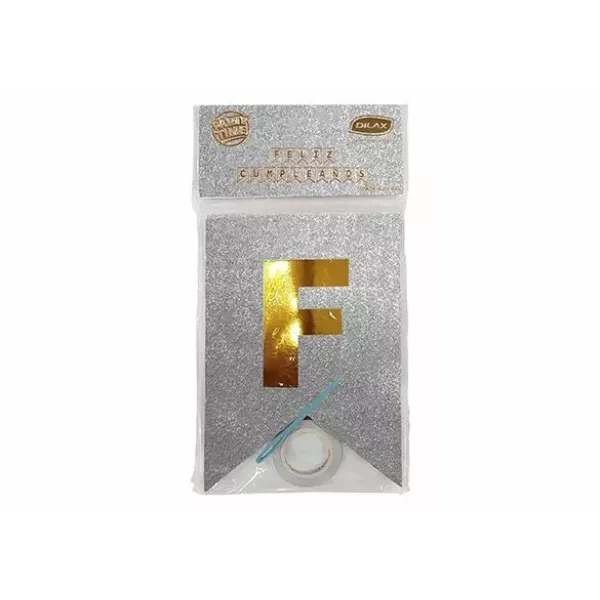 BANDERIN GLITTER PLATA/ORO FELIZ CUMPLE