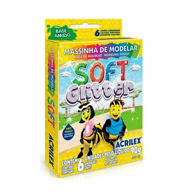 MASA SOFT ACRILEX COLORES GLITTER X 6U (90GR)